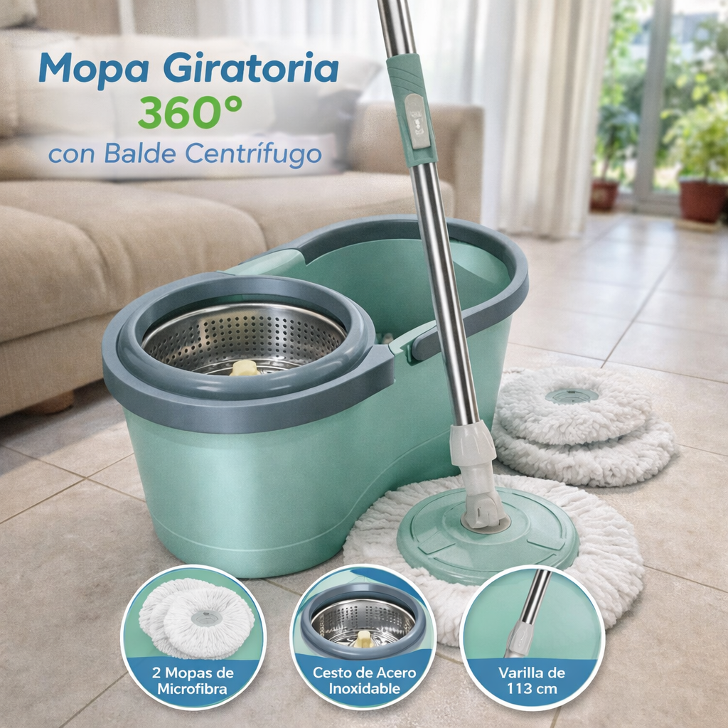 Suaper Giratorio 360° con Balde Centrífugo – Limpieza Fácil y Sin Esfuerzo
